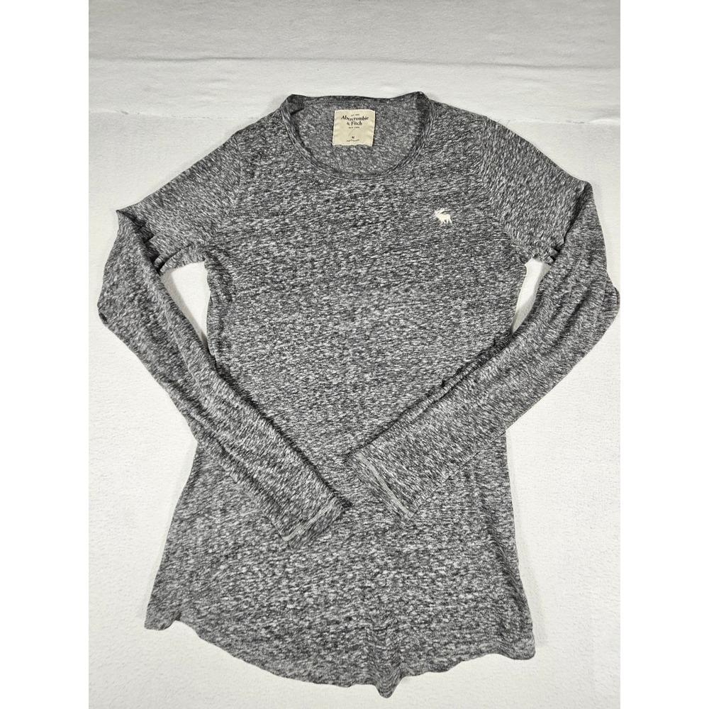 Abercrombie & Fitch Womens Grey Marl Long Sleeve Crew Neck Top Moose Logo Size M